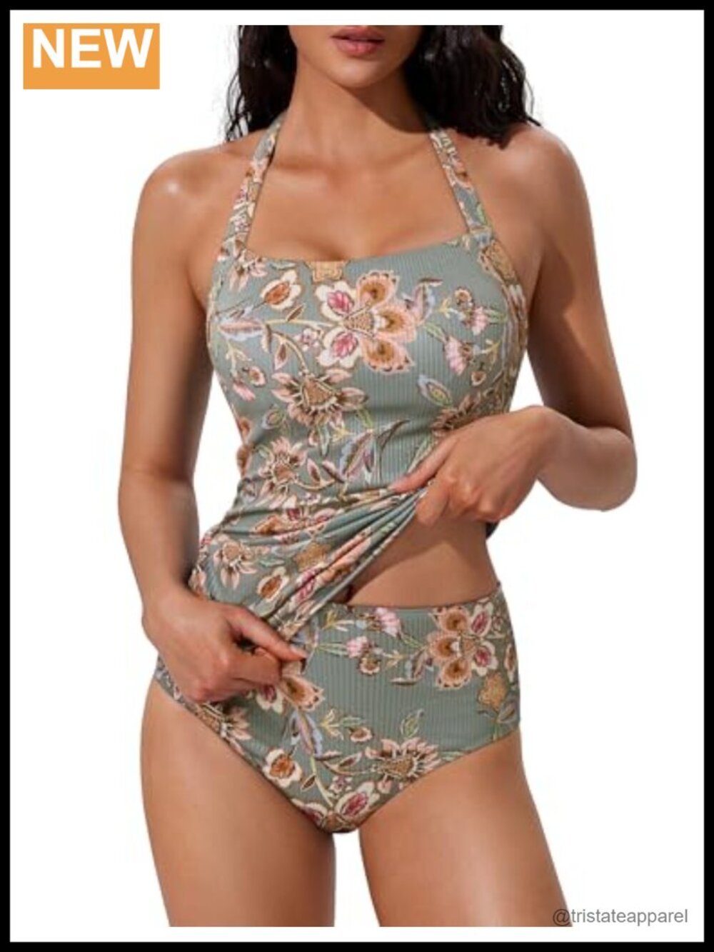 Halter Tankini Swimsuit Set Tummy Control Two Piece Bathing Suit